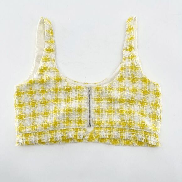 NBD Shawna Plaid Crop Top Women's Size S Yellow Scoop Neck Boho - Picture 4 of 4